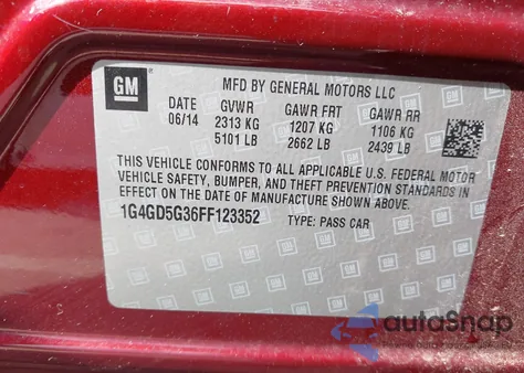 2015 Buick Lacrosse Premium I из США, поврежденный, VIN 1G4GD5G36FF123352